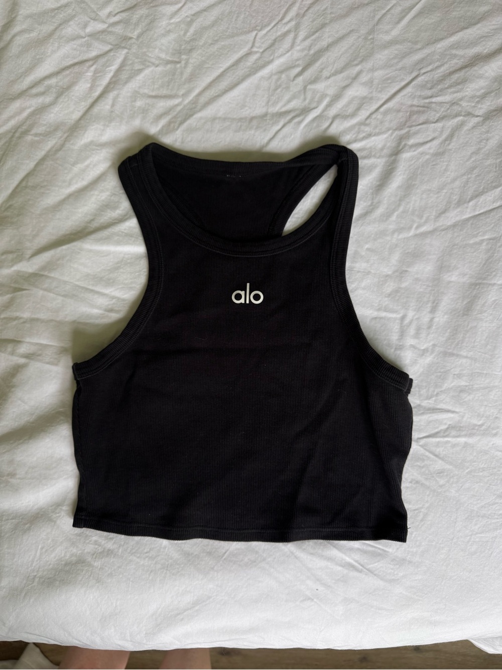 ALO Yoga Aspire Black Ribbed Racerback Crop Tank Top